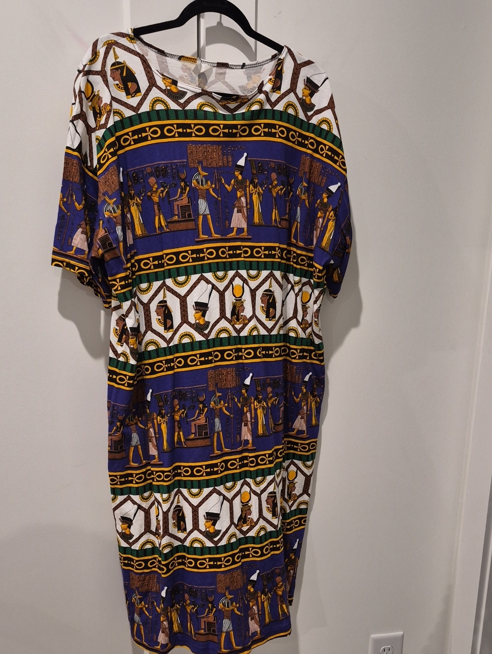 Egyptian Print Short Sleeve Dress Vintage